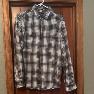 Classic Black and White Plaid Flannel Men's Shirt